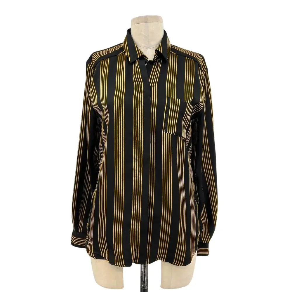 & Other Stories Blouse Top Shirt Button Down Pinstripe Black Gold Size US‎ 2